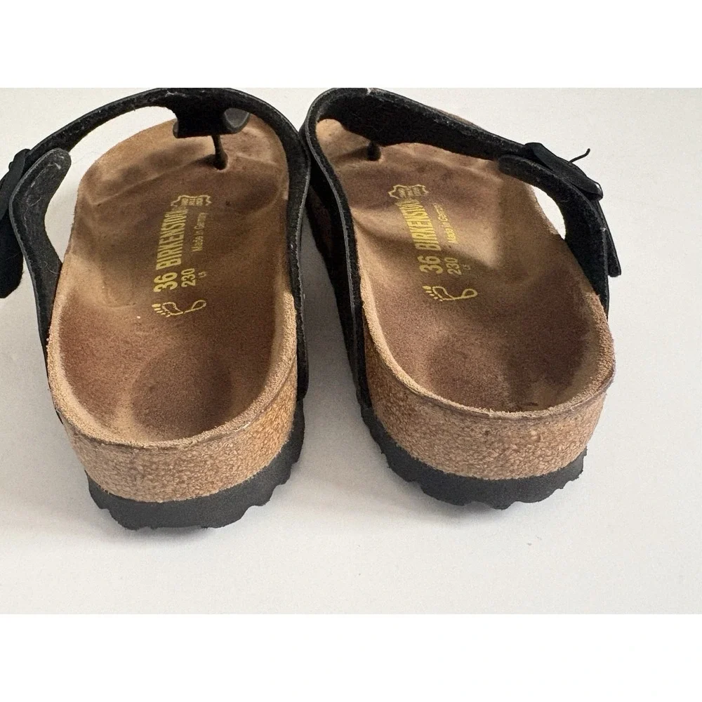 Birkenstock Gizeh Black Leather Thong Sandals Women's 36 (5-5.5)‎